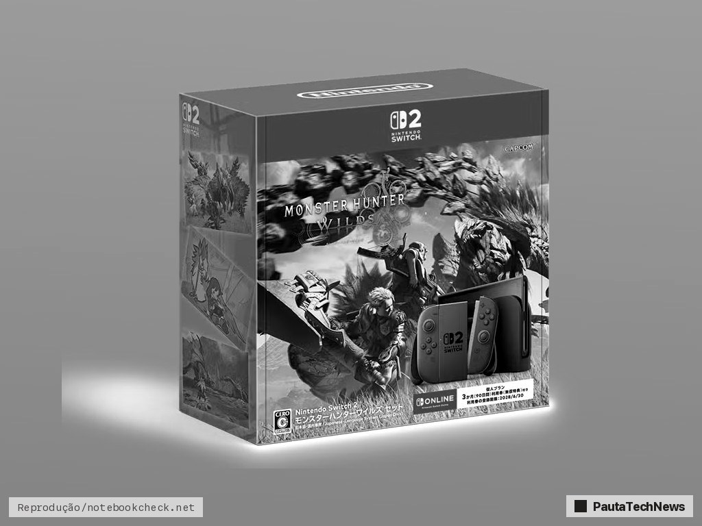 Console Nintendo Switch 2 em bundle temático de Monster Hunter Wilds lançado no Japão