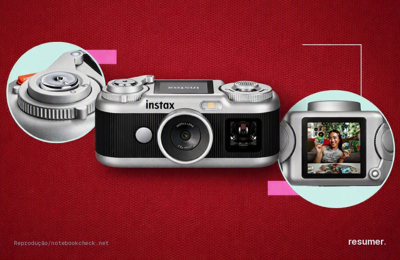 Câmera instax Pal 2 e impressora instax Link WIDE 2 da Fujifilm lado a lado