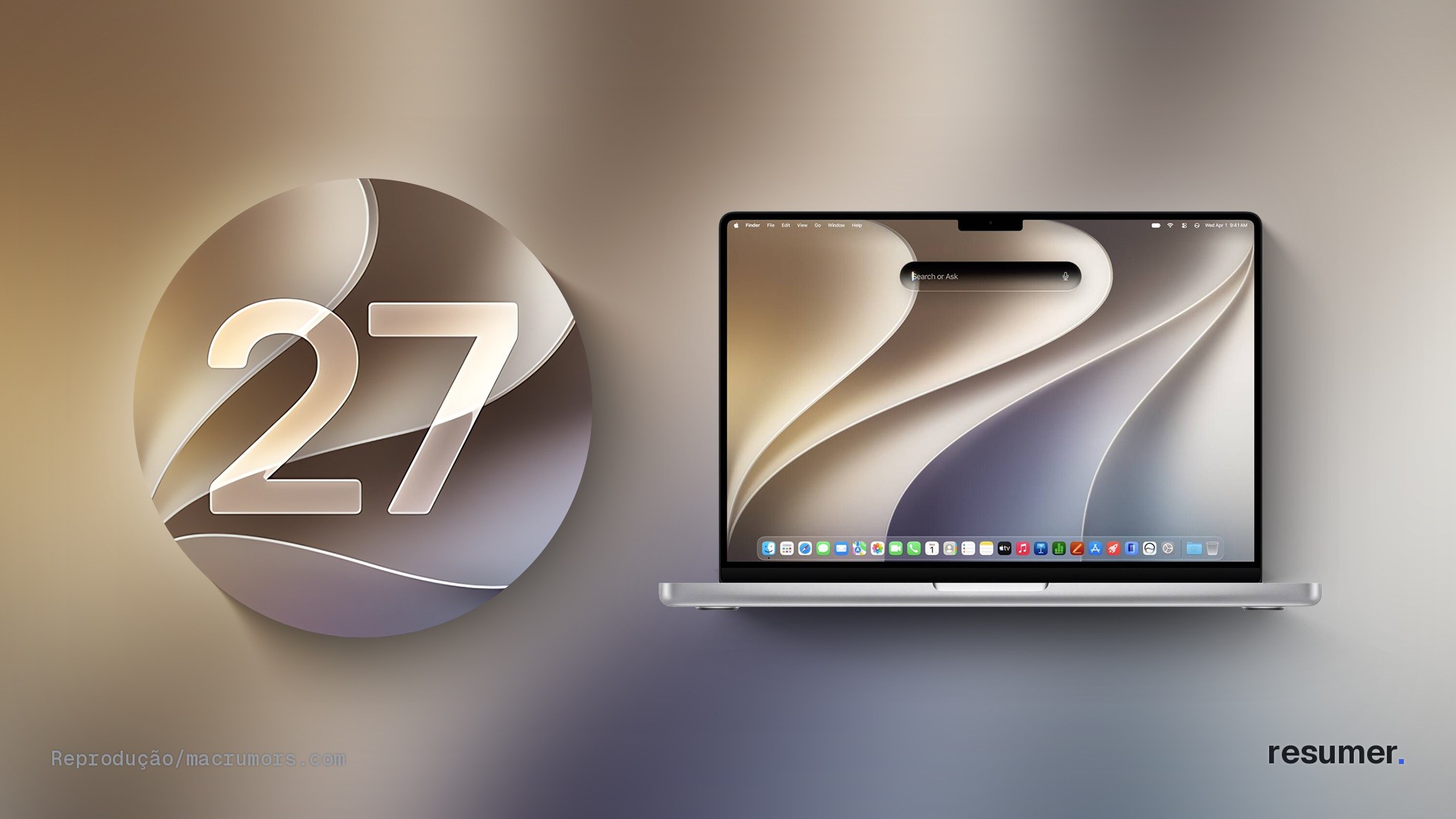 MacBook Pro exibindo a tela inicial do macOS 27 Golden Gate, novo sistema operacional da Apple