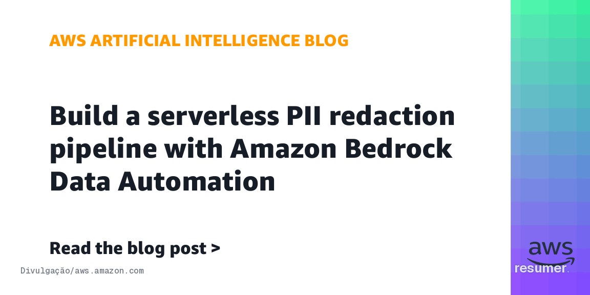 Diagrama ilustrativo do Amazon Bedrock Data Automation processando documentos com redação automática de dados pessoais