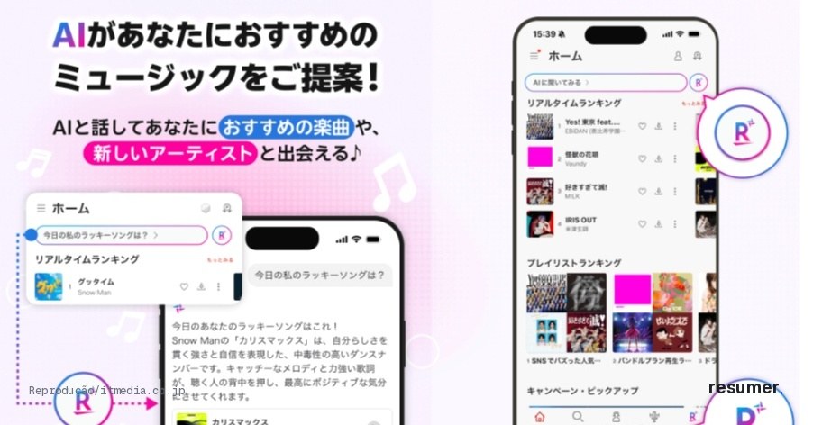 Tela do app Rakuten Music exibindo o novo agente de IA que sugere músicas por humor