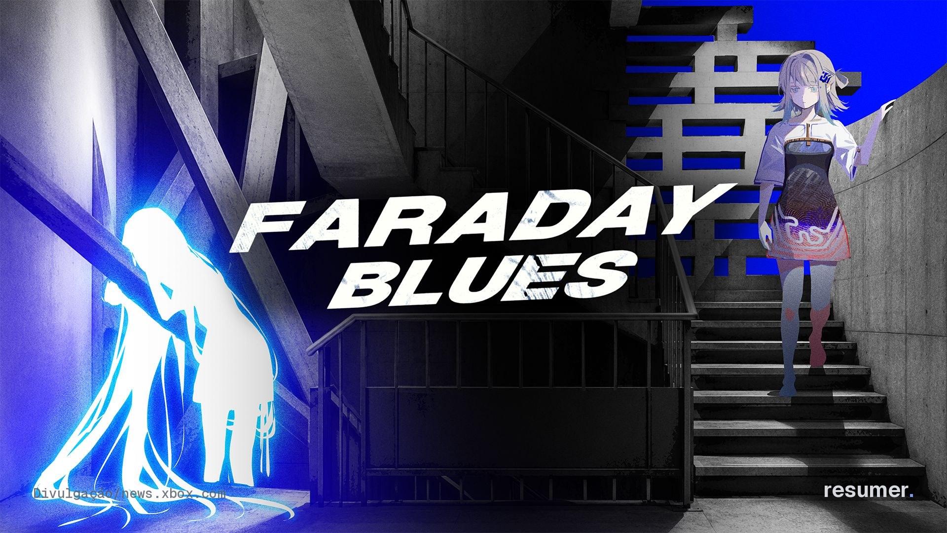 Jogo Faraday Blues com elementos de visual novel e estratégia de cartas em três eras