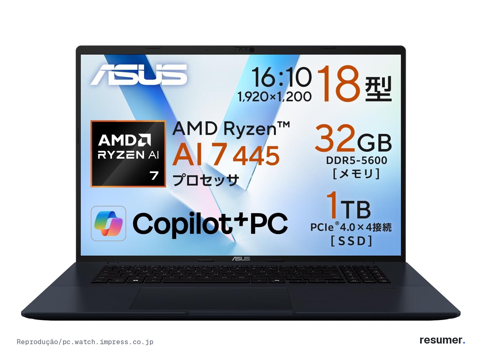 Notebook ASUS Vivobook 18 M1807GA com 32 GB de RAM e 1 TB de SSD