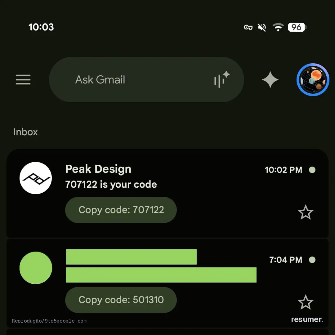 Gmail mostra atalho para copiar códigos de 2FA