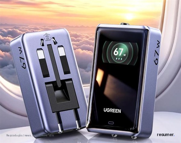 Carregador de viagem com display da Greenlink em modo PPS