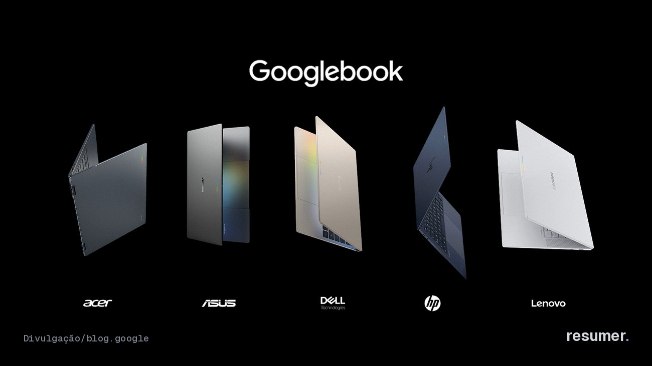 Laptops Googlebook em destaque com design moderno e tecnologia