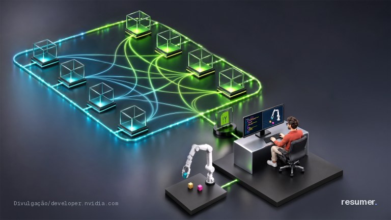 Robô com braço mecânico em ação com interface de programação
