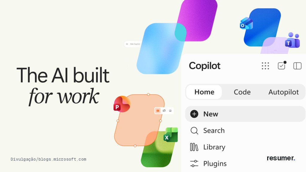 Copilot da Microsoft com destaque para as novas funcionalidades Home, Code e Autopilot