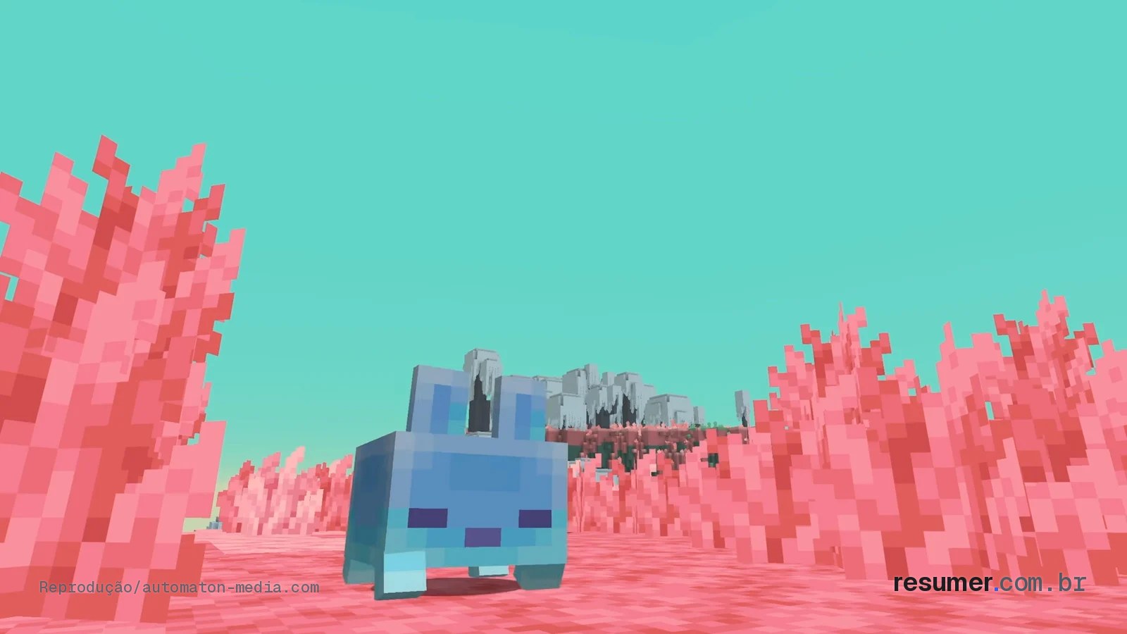 Minecraft: The Sift, dimensão onírica com cores vermelhas, laranjas e azuis