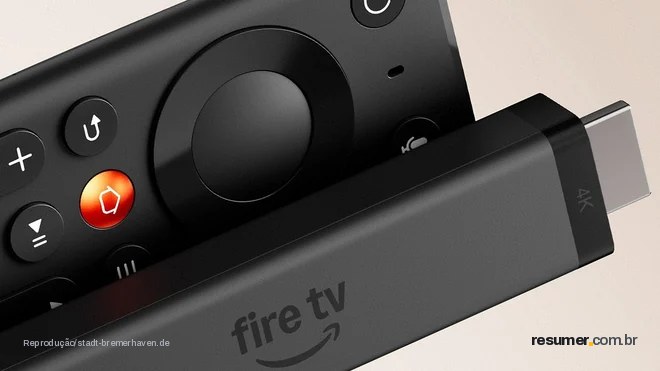 Fire TV Stick 4K com controle remoto em destaque