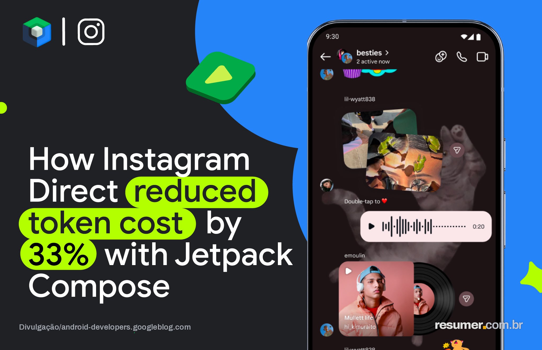 Interface do Instagram Direct com Jetpack Compose em destaque