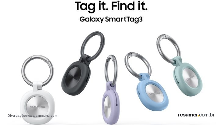 Galaxy SmartTag3 em destaque com design compacto e suporte a iOS 17