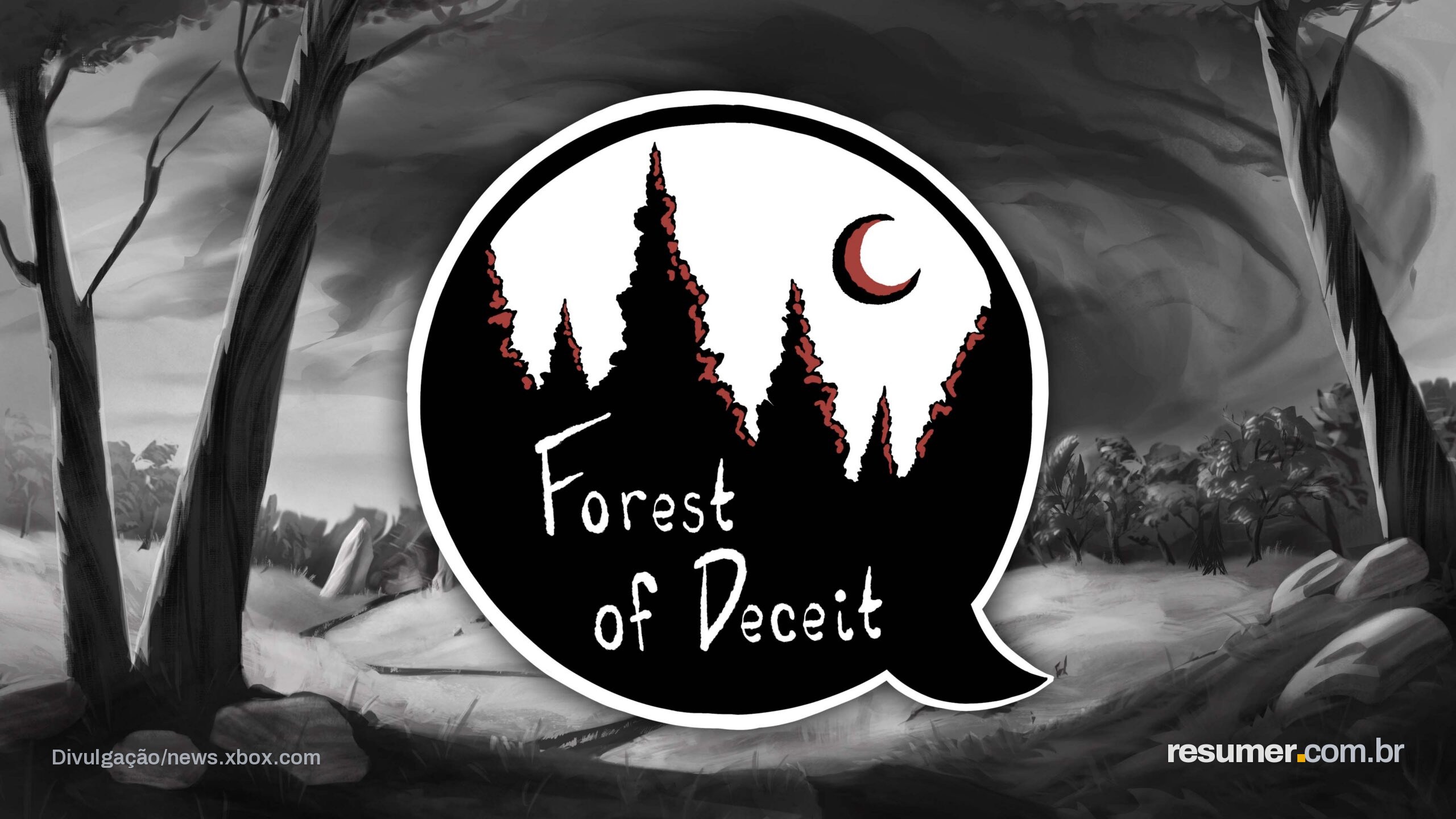 Tela do jogo Forest of Deceit com o título em destaque