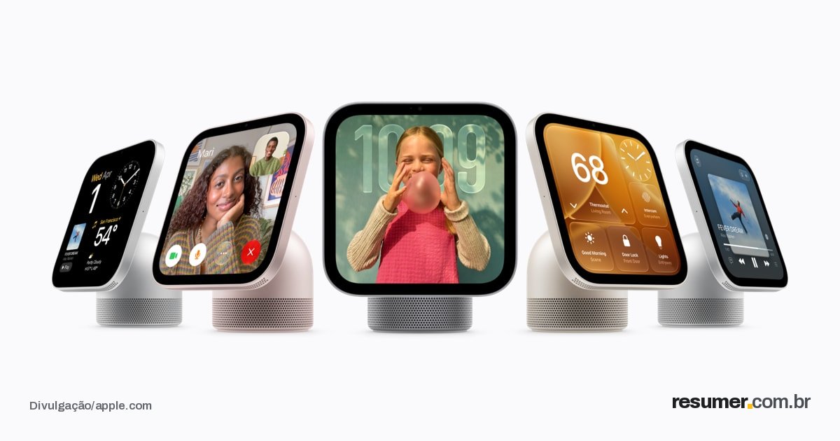 Apple lança HomeView, seu primeiro smart display doméstico, com tela Liquid Retina de 7 polegadas e True Tone.