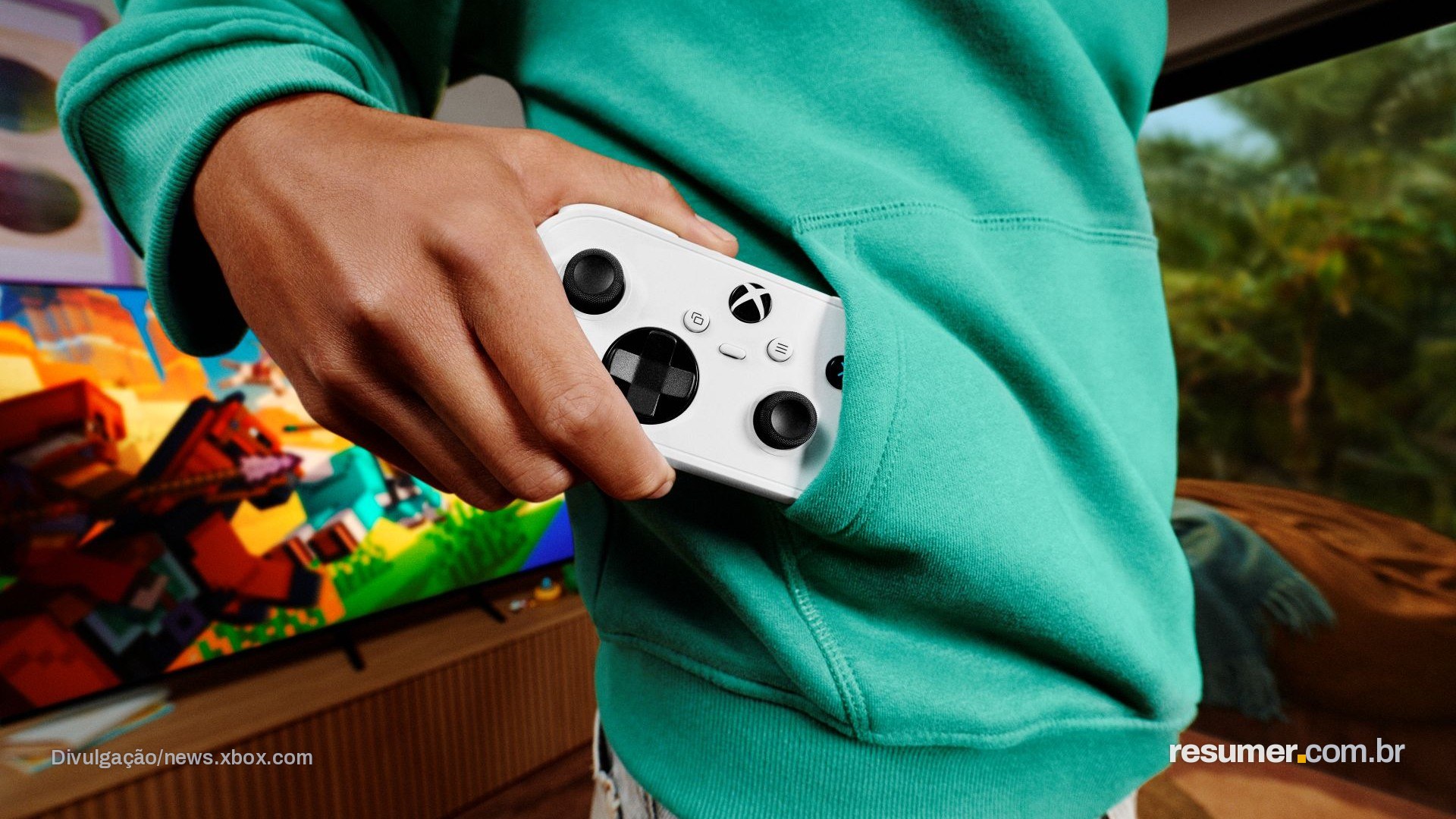 Controle Xbox Nano em destaque com detalhes de design
