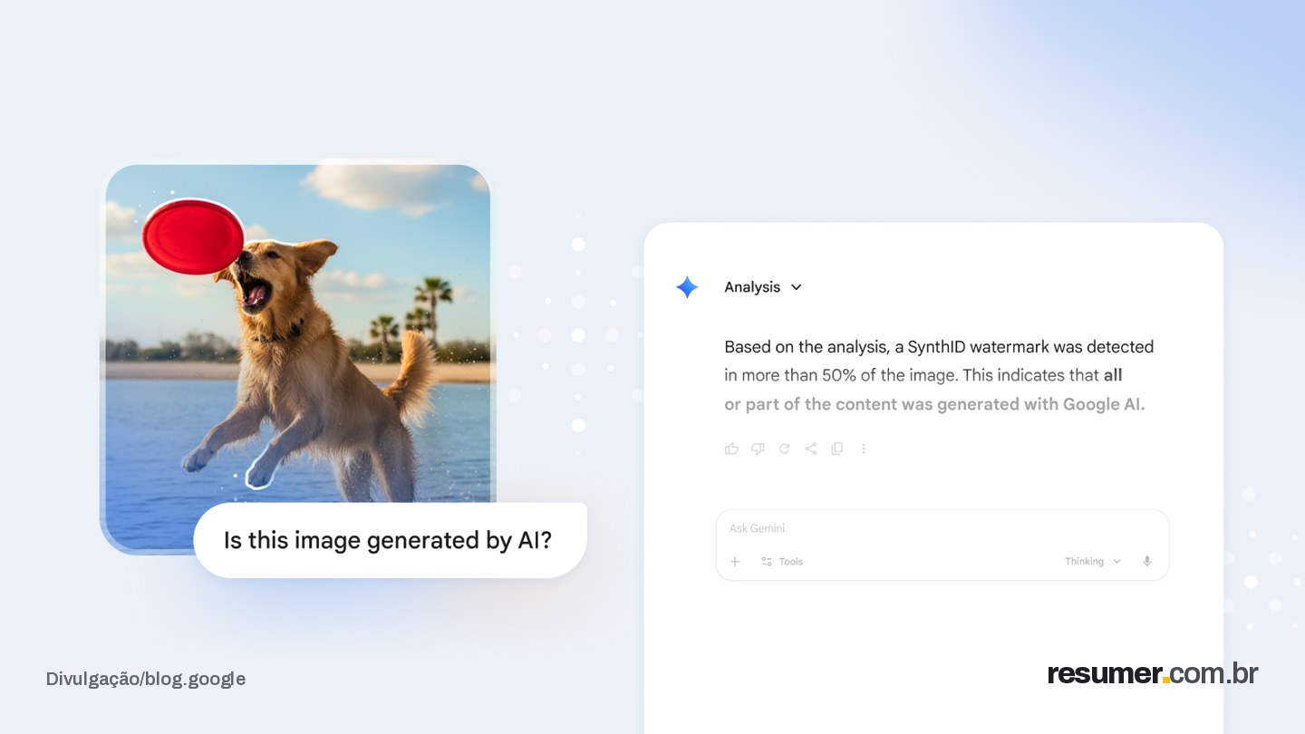 Google SynthID em destaque com ícone e texto explicativo