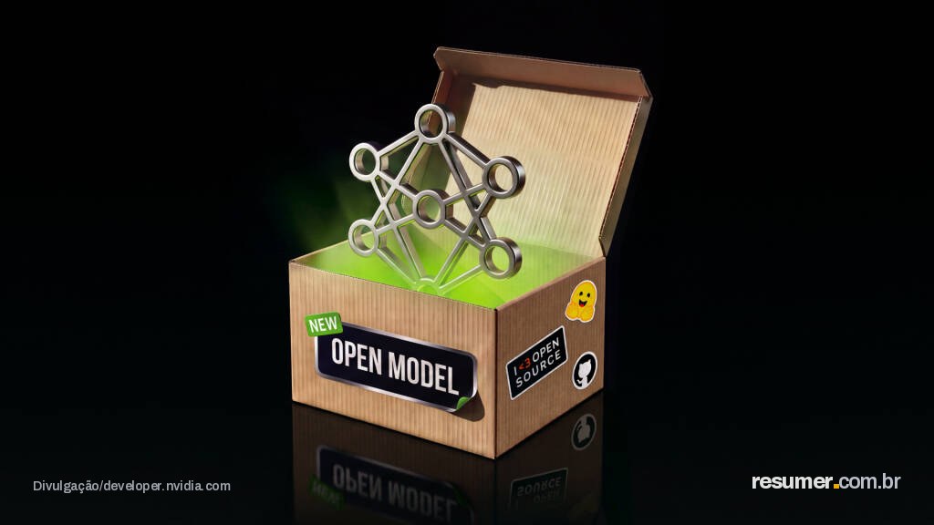 Modelo de IA aberto em caixa, visto de lado