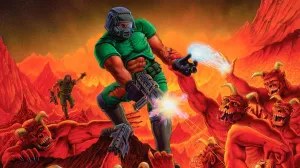 Fellow Espresso Series 1 com tela circular mostrando Doom