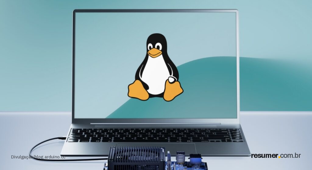 Linux e Arduino conectados em um computador, mostrando a câmera USB integrada