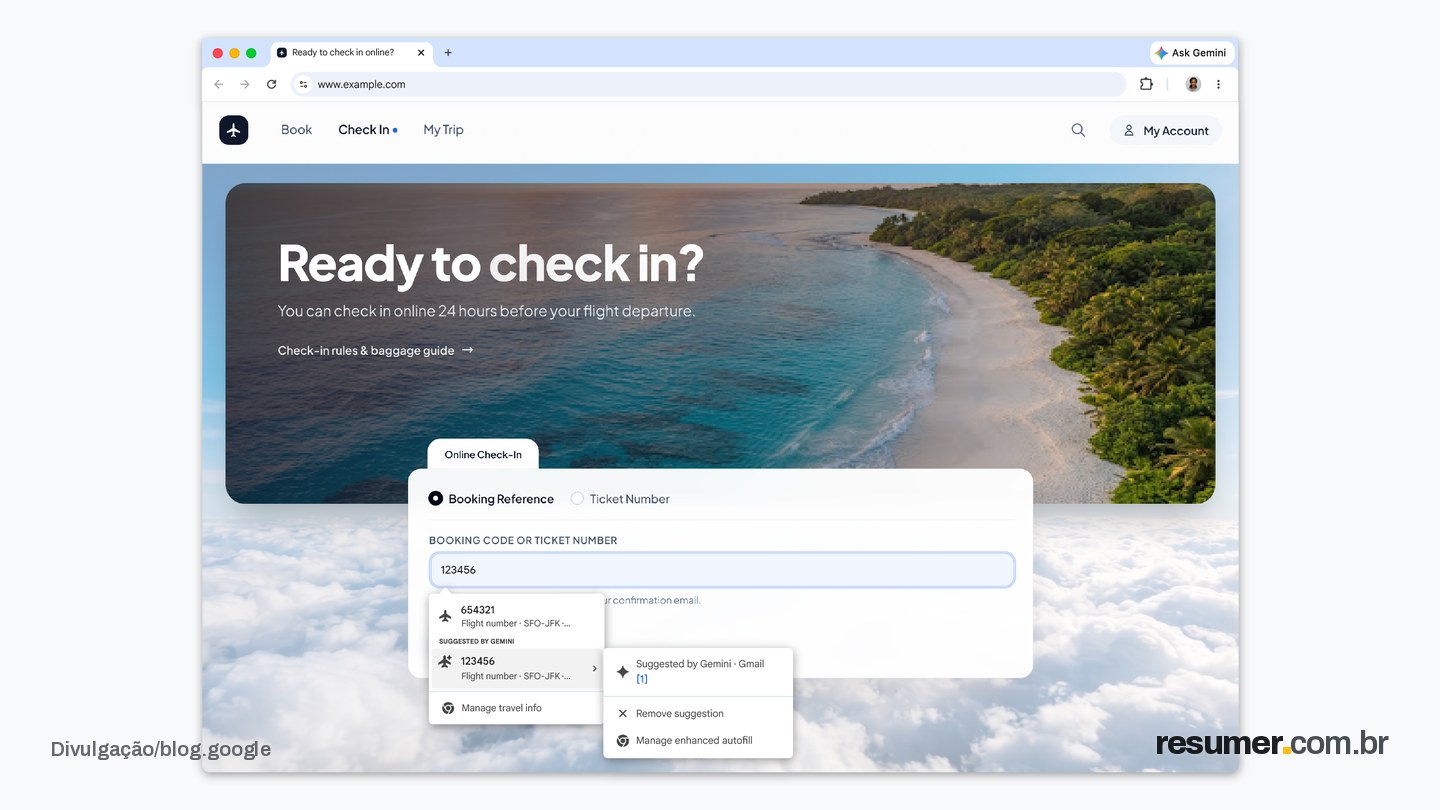 Chrome sugere dados de e-mail em formulário com Gemini